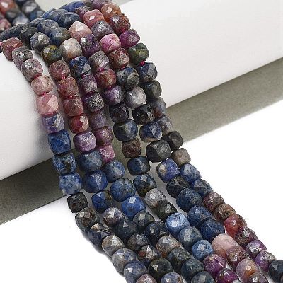 Natural Red Corundum/Ruby and Sapphire Beads Strands G-H042-A51-03-1