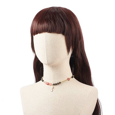 Natural Lava Rock & Gemstone Heart Beaded Necklace NJEW-JN03996-1
