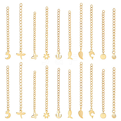 20Pcs 10 Style 304 Stainless Steel Chain Extender STAS-PH0004-71-1
