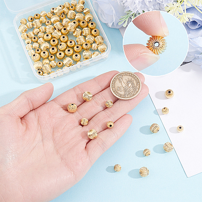 100Pcs 2 Styles Brass Grooved Beads KK-BBC0028-38-1