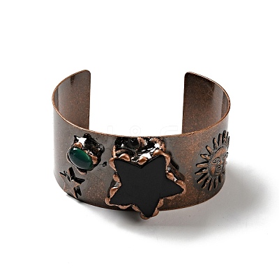 Natural Agate Sun and Star Open Cuff Bangle G-D468-24R-1