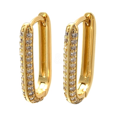 Oval Brass Micro Pave Clear Cubic Zirconia Stud Earrings EJEW-C126-11G-1