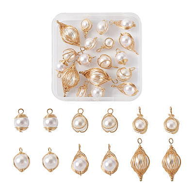 24Pcs 6 Style ABS Plastic Imitation Pearl Wire Wrapped Pendants KK-SW0001-07-1