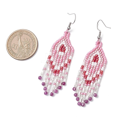 Natural Ruby Rhombus Dangle Earrings EJEW-MZ00567-06-1