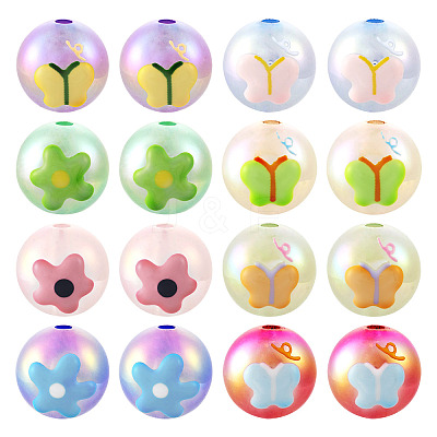 16Pcs 8 Styles UV Plating Rainbow Iridescent Acrylic Beads PACR-TA0001-07-1