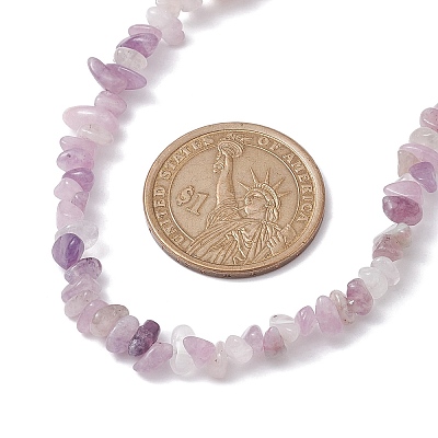 Natural Lepidolite/Purple Mica Stone Chip Beaded Necklace NJEW-JN04615-04-1
