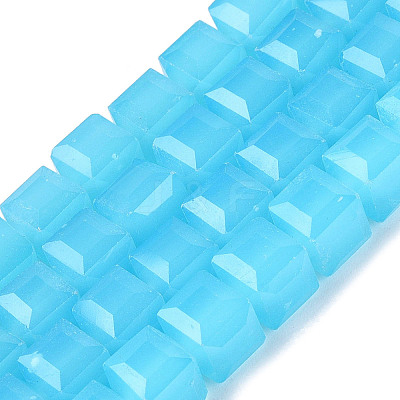 Imitation Jade Glass Beads Strands GLAA-R041-8x8mm-B05-1