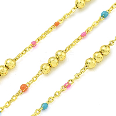 Brass Enamel Round Beaded Link Chain CHC-G022-07G-17-1