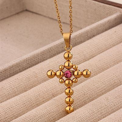 304 Stainless Steel Pave Cubic Zirconia Religion Cross Pendant Necklaces WG59E09-02-1