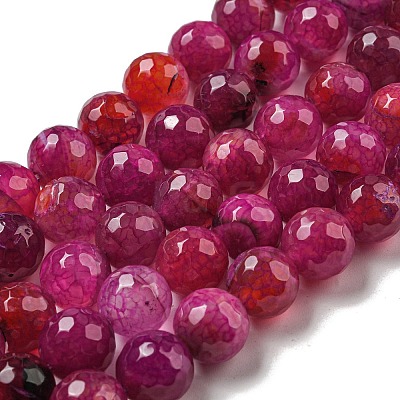 Faceted Natural Dragon Veins Agate Beads Strands G-F447-12mm-P01-1