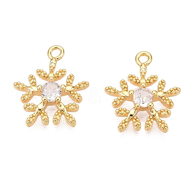 Christmas Theme Brass Micro Pave Clear Cubic Zirconia Charms KK-T073-14G-1