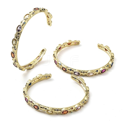 Rack Plating Brass Pave Colorful Cubic Zirconia Open Cuff Bangles for Women BJEW-K244-02G-1