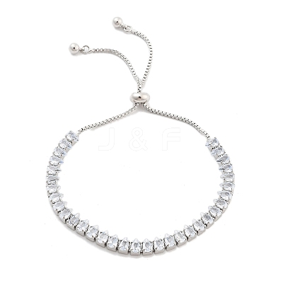 Brass Pave Clear Cubic Zirconia Teardrop Box Chain Slider Bracelets BJEW-B094-07P-1