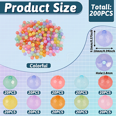 200Pcs 10 Colors Imitation Jelly Acrylic Beads MACR-TA0001-38-1