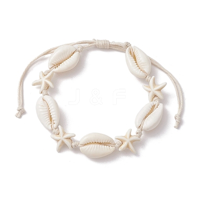 Natural Shell & Synthetic Turquoise Starfish Braided Bead Bracelets BJEW-JB10081-1