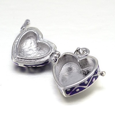 Enamel Heart Rack Plating Platinum Brass Prayer Box Pendants KK-L101-01B-1