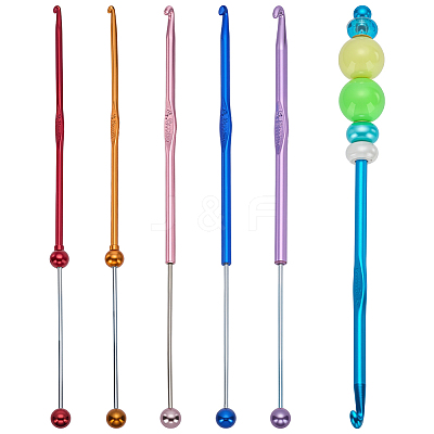 6Pcs 6 Colors 201 Stainless Steel Beadable Crochet Hooks FIND-FG0004-78-1