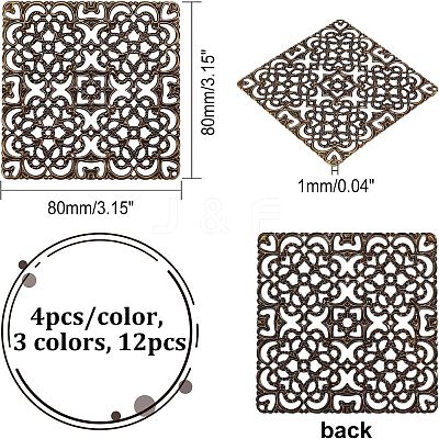 12Pcs 3 Colors Alloy Filigree Joiners Findings FIND-CA0004-94-1