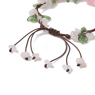 4Pcs Electroplated Natural Rose Quartz & Amethyst & Green Aventurine Olive Jade Chip Bead Braided Bead Bracelets for Women BJEW-TA00610-1