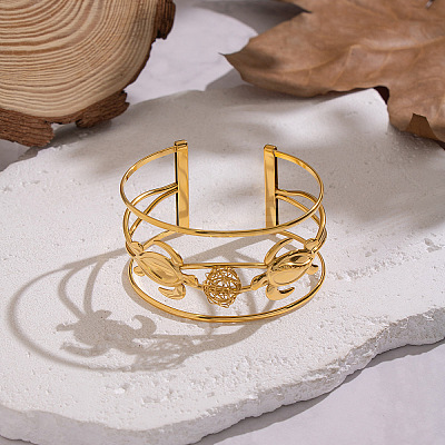 304 Stainless Steel Cuff Statement Bangles BJEW-Z161-03G-1