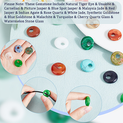 DIY Natural & Synthetic Mixed Gemstone Pi Disc Pendant Necklaces Making Kit DIY-OC0012-07-1