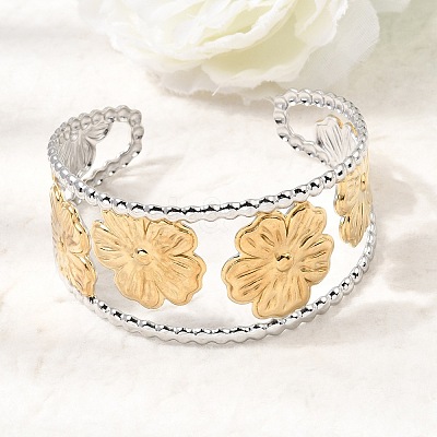 29MM Two Tone 304 Stainless Steel Hollow Flower Cuff Bangles for Women SA-CBAB767-25GP-1