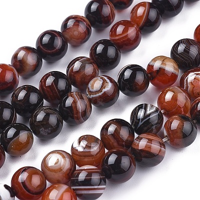 Natural Striped Agate/Banded Agate Beads Strands G-I261-C05-10mm-1