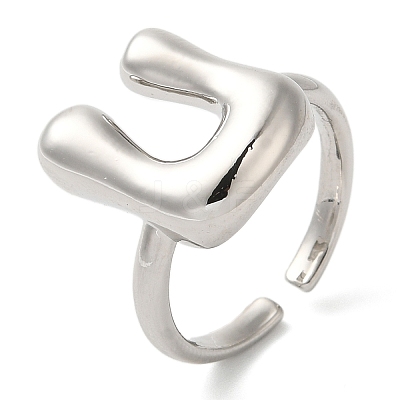 Initials Brass Open Cuff Ring for Women RJEW-N046-02U-P-1