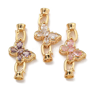 Brass Micro Pave Cubic Zirconia Fold Over Clasps KK-U037-11G-01-1