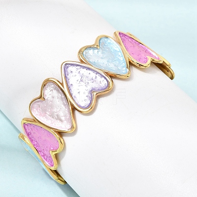 304 Stainless Steel Enamel Heart Open Cuff Bangles for Women SA-CBA4992-01A-G-1