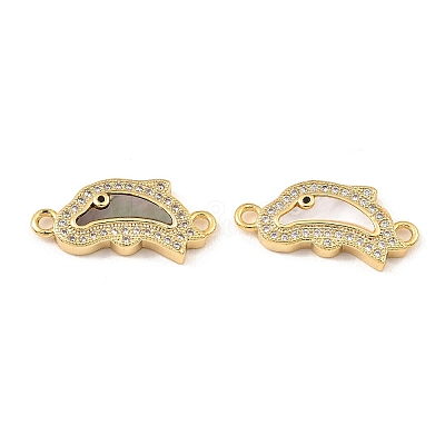 Rack Plating Brass Micro Pave Clear Cubic Zirconia Connector Charms KK-K342-23G-1