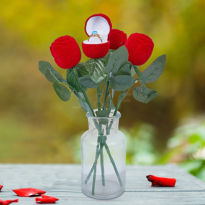 Flocking Plastic Rose Finger Ring Boxes CON-DR0001-02-1