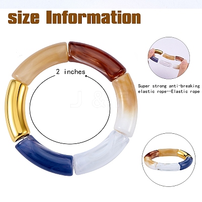 Chunky Curved Tube Beads Stretch Bracelets Set BJEW-SW00016-1