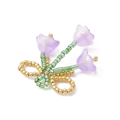 Glass Seed Beaded Bowknot with Flower Pendants PALLOY-MZ01129-05-1