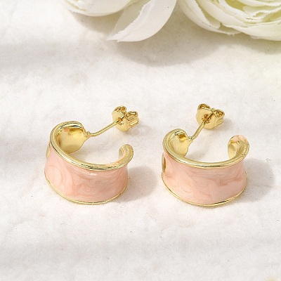 C-Shaped Brass Enamel Stud Earrings EJEW-P333-07G-1