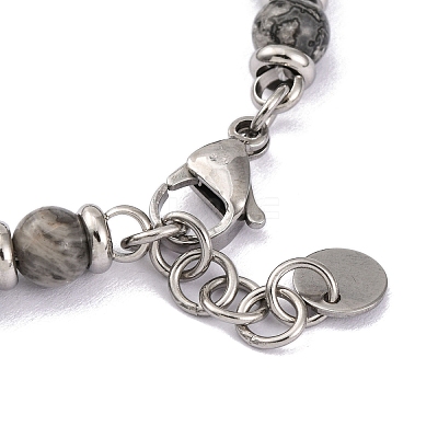 Natural Map Stone & Magnetic Synthetic Hematite Round Beaded Bracelet X-BJEW-P339-02P-02-1