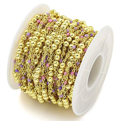 Brass Enamel Round Beaded Link Chain CHC-G022-07G-20-1