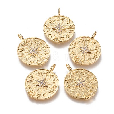 Brass Micro Pave Clear Cubic Zirconia Pendants ZIRC-L091-057G-1