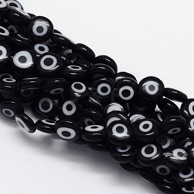 Handmade Evil Eye Lampwork Flat Round Bead Strands LAMP-L058-10mm-10-1