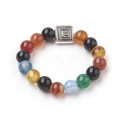 Natural Agate Stretch Finger Rings RJEW-JR00221-06-1