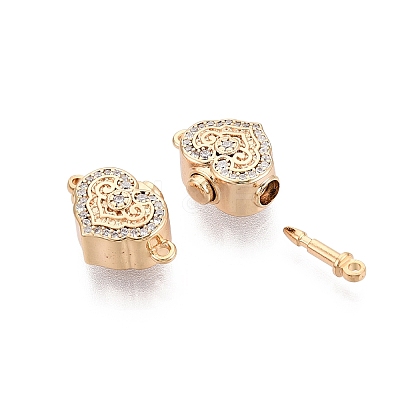 Brass Micro Pave Clear Cubic Zirconia Box Clasps KK-Q074-07G-1