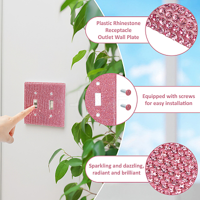 Plastic Rhinestone Receptacle Outlet Wall Plate AJEW-WH0696-349-1