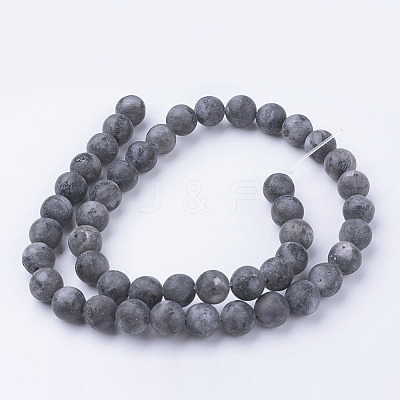 Natural Black Larvikite Bead Strands G-G735-57F-8mm-1