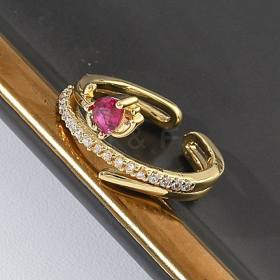 Brass Micro Pave Cubic Zirconia Cuff Open Rings for Women RJEW-L343-05G-01-1