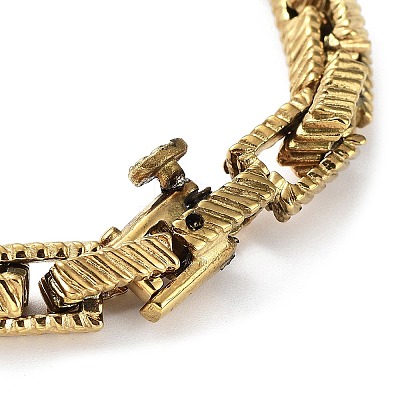 Ion Plating(IP) 304 Stainless Steel Striped Rectangle Link Chains Bracelets for Men & Women BJEW-D031-28G-1