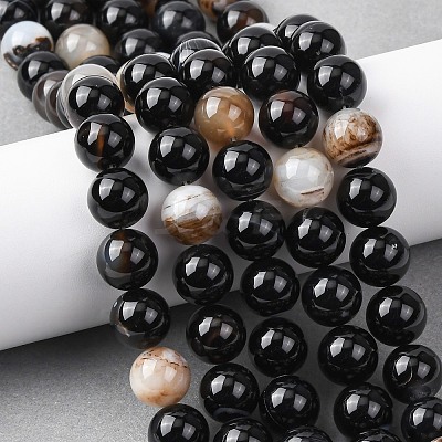 Natural Black Agate Beads Strands G-H343-D02-12mm-1