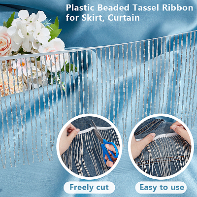 1 Yard Plastic Beaded Tassel Ribbon DIY-OC0013-14B-1