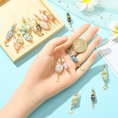 3Pcs 3 Styles Electroplated Natural Quartz Crystal Big Pendants PALLOY-YW00079-01-1