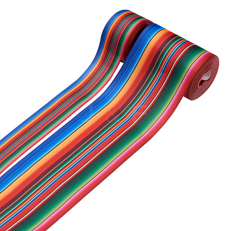 2Rolls 2 Styles Stripe Pattern Printed Polyester Grosgrain Ribbon OCOR-TA0001-37E-1
