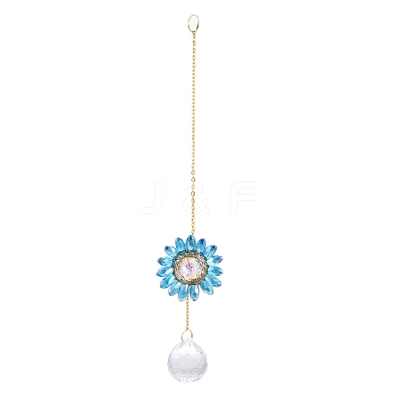 Glass Flower Hanging Suncatchers HJEW-P018-F07-1